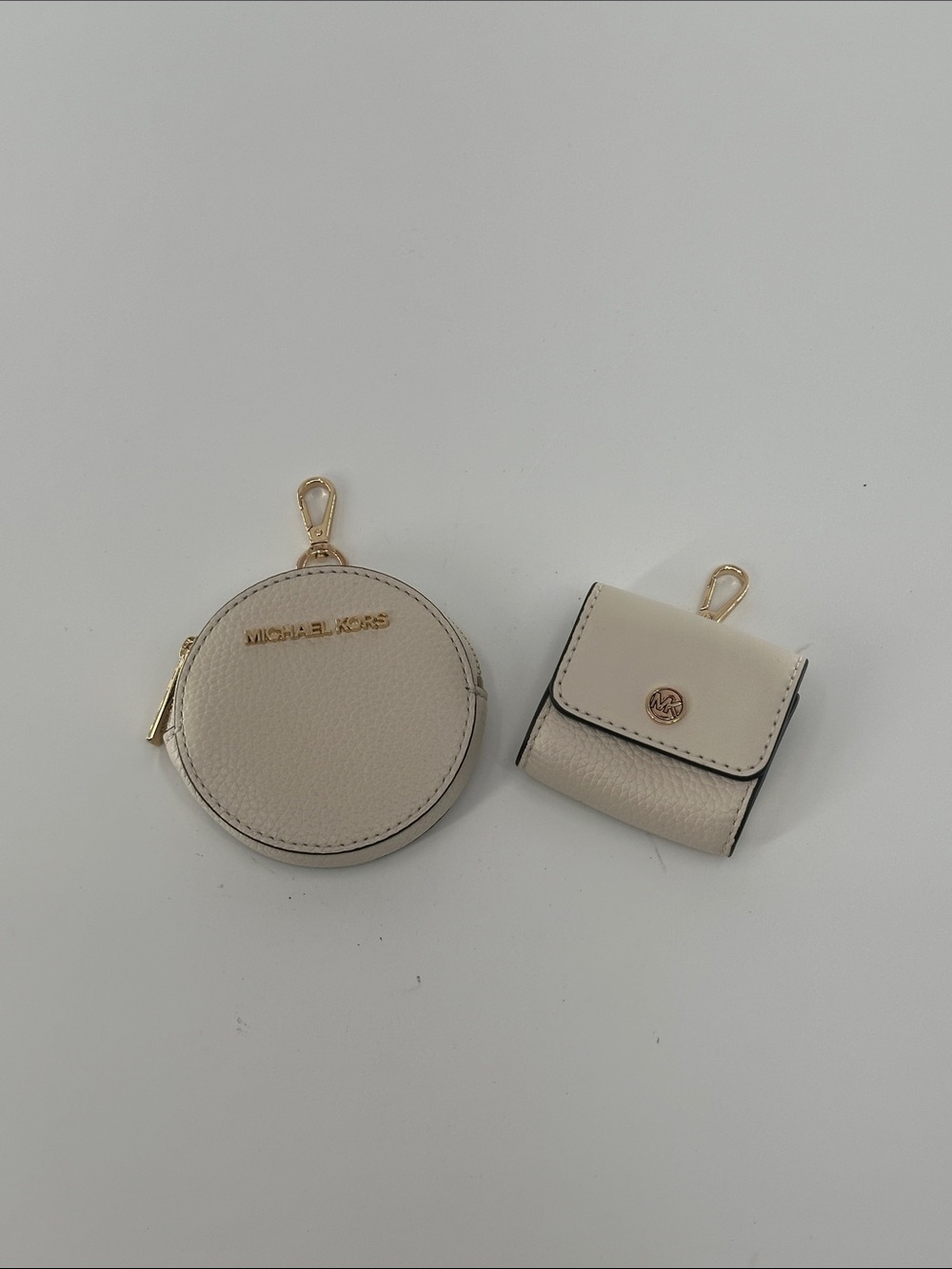 Michael Kors Cream Mini Coin Pouch and Snap Case with Gold Hardware